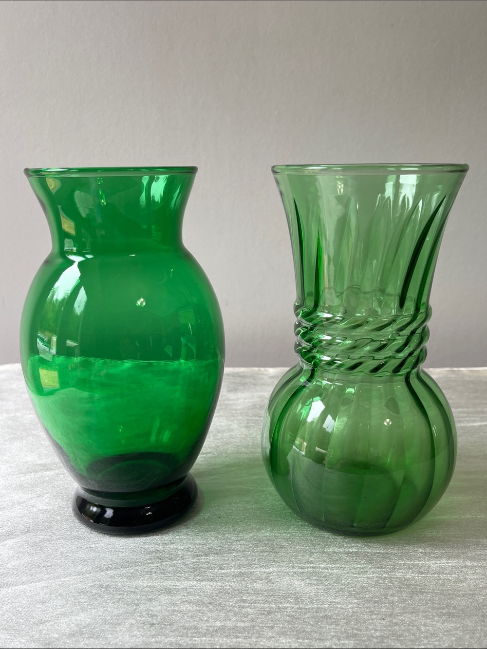 Vintage Green Glass Vases Lot of 2